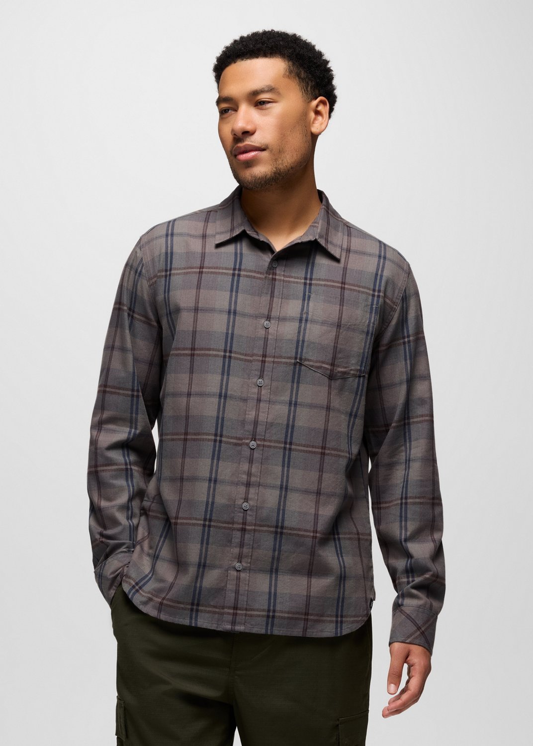 Mens prAna Los Feliz Flannel Shirt - Pewter