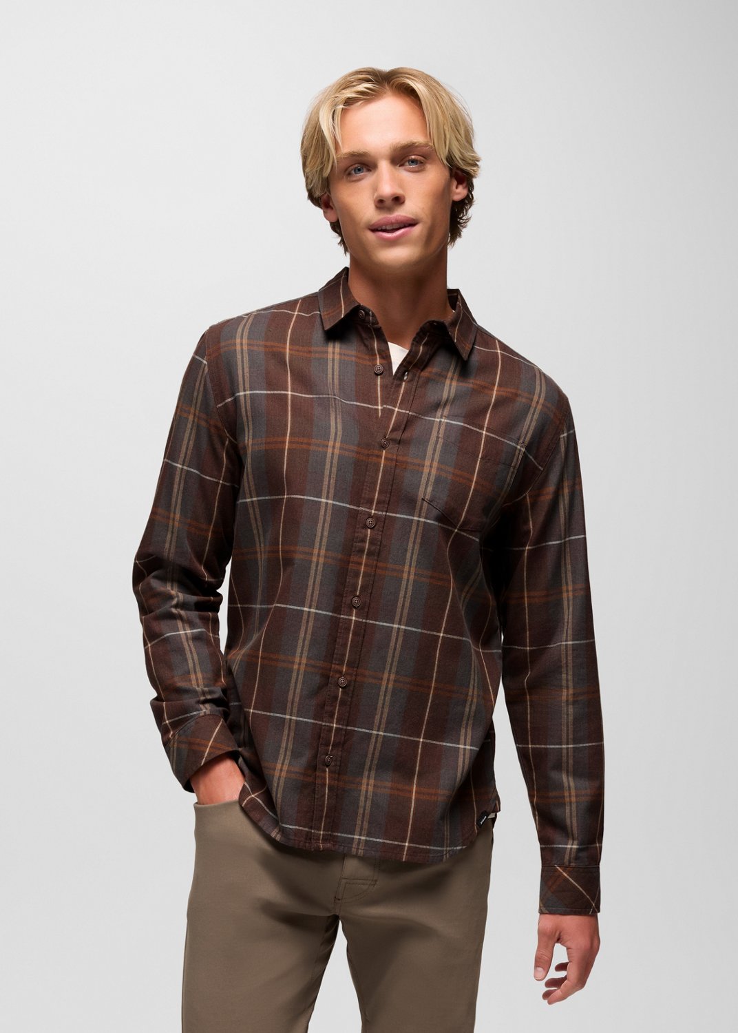 Mens prAna Los Feliz Flannel Shirt - Mocha