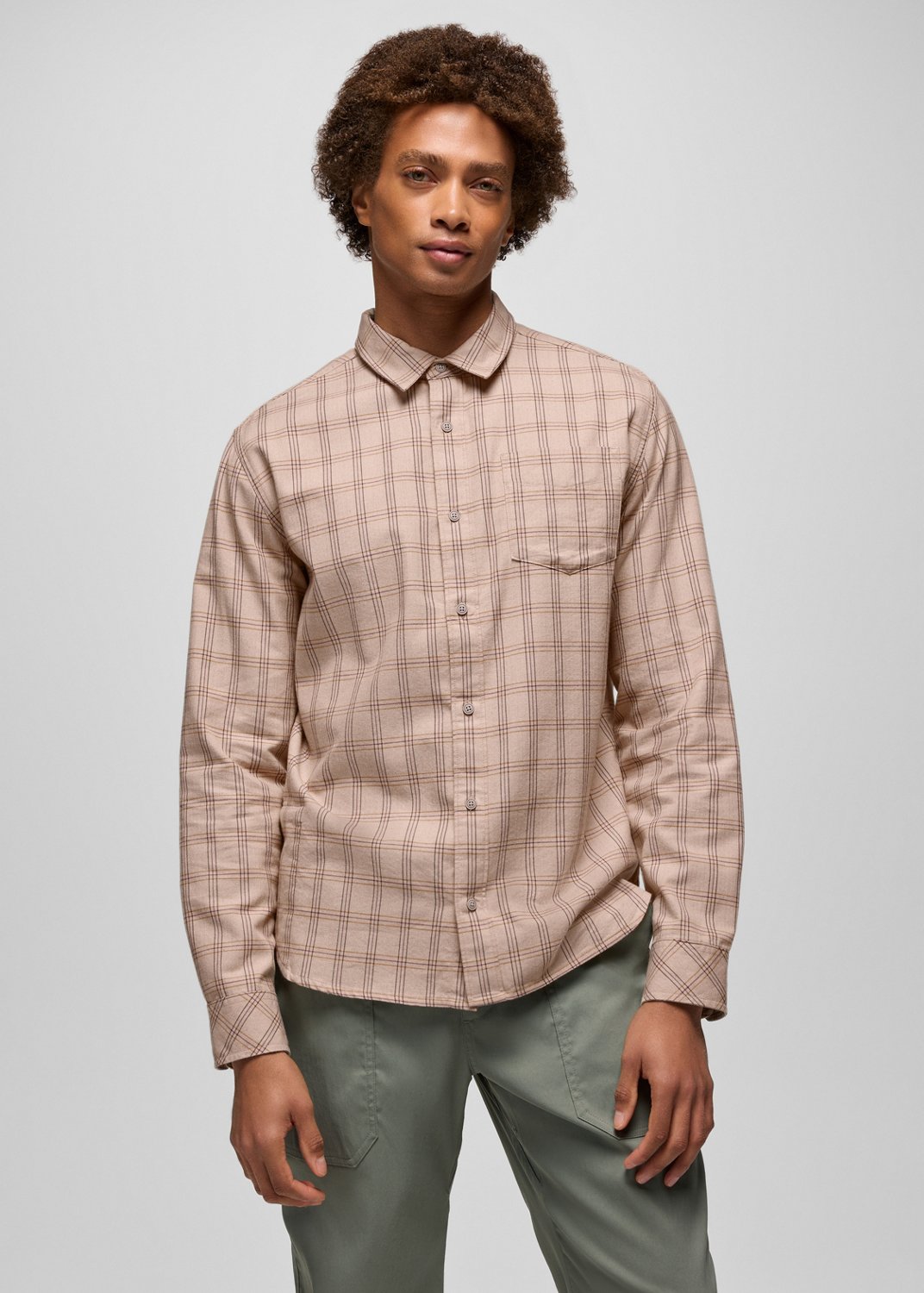 Mens prAna Los Feliz Flannel Shirt - Almond