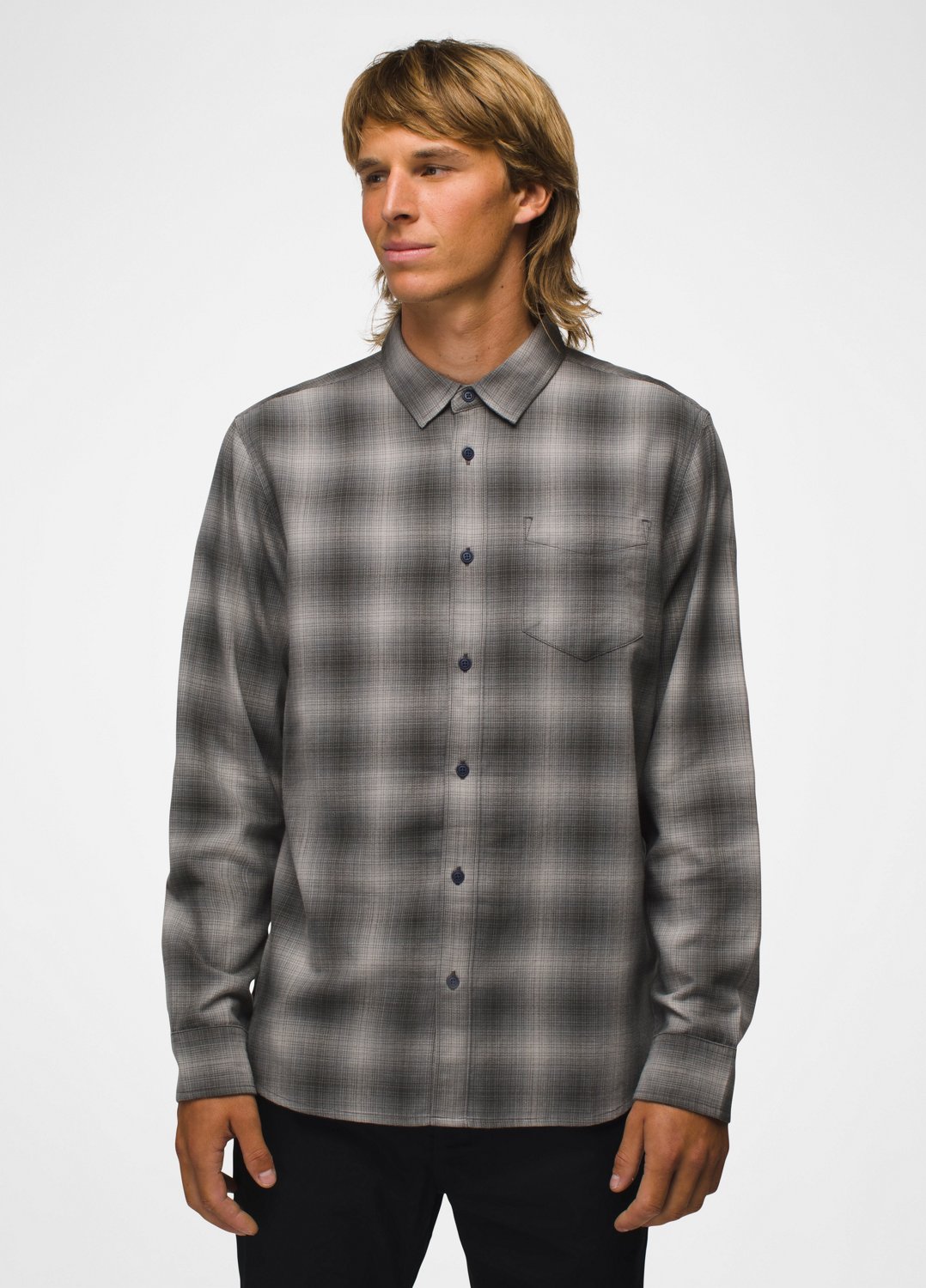 Mens prAna Los Feliz Flannel Shirt - Ashy