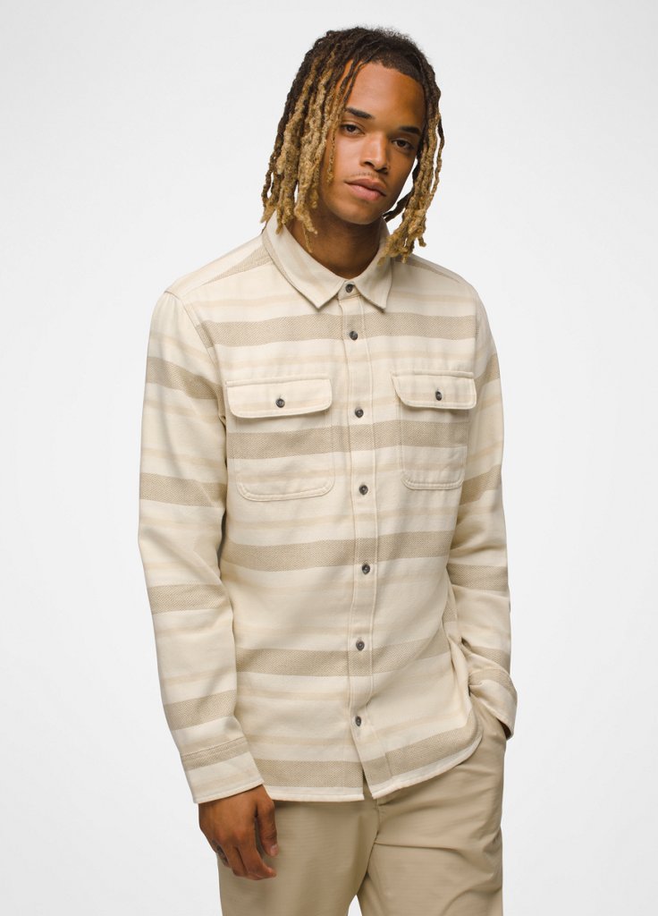 Mens prAna Westbrook Flannel Shirt - Chalk Stripe
