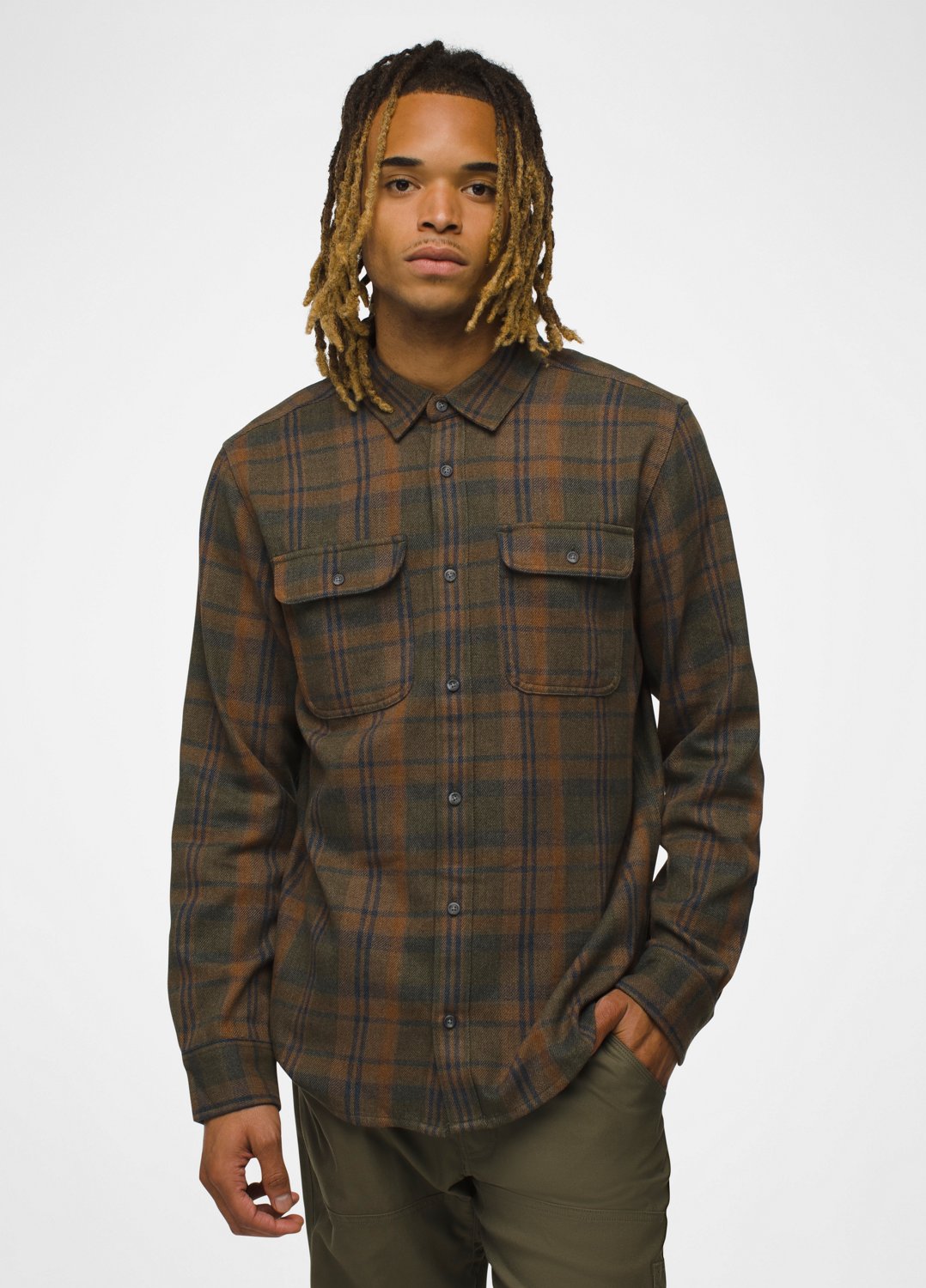 Mens prAna Westbrook Flannel Shirt - Mud