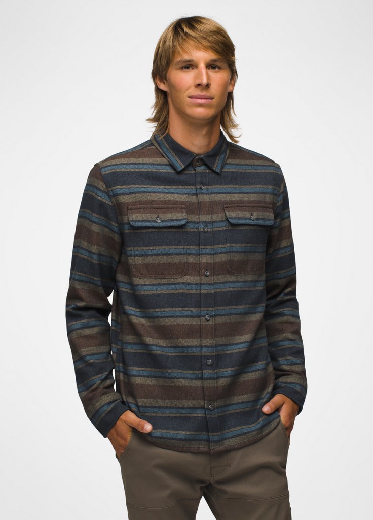 Mens prAna Westbrook Flannel Shirt - Stormy Night Stripe