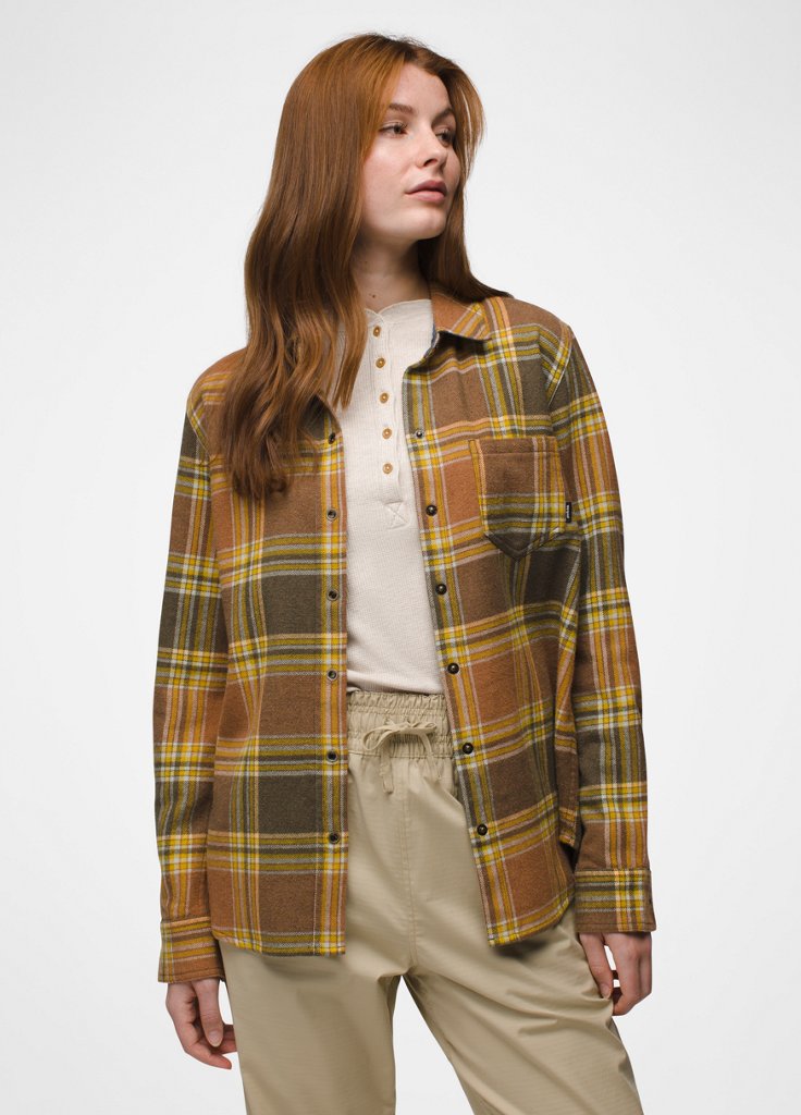 Womens prAna Golden Canyon Flannel - Rye Green
