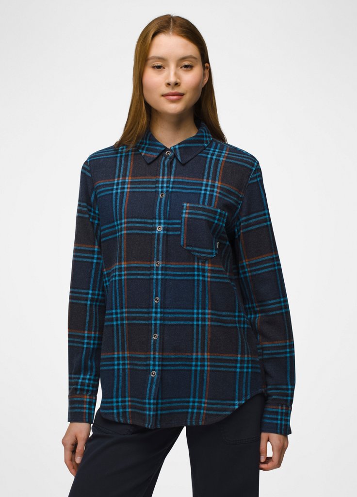 Womens prAna Golden Canyon Flannel - Stormy Night