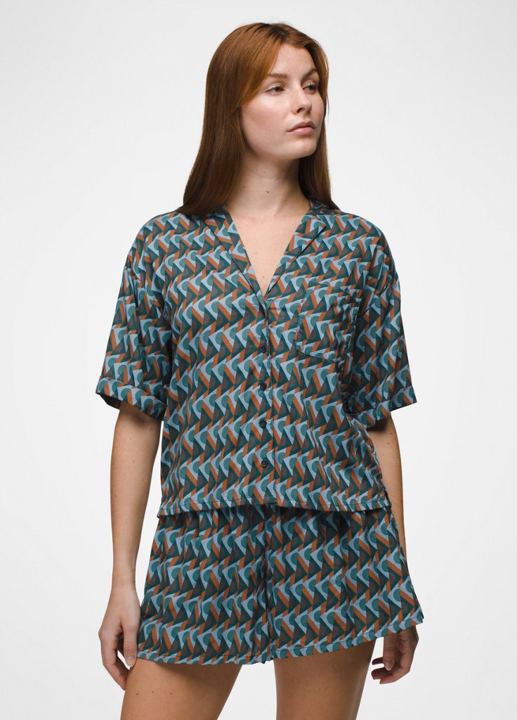Womens prAna Iguala Top - High Tide Retro Geo