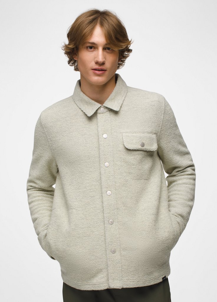 Mens prAna Wooly Bird Fleece Overshirt - Chalk