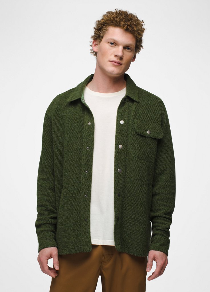Mens prAna Wooly Bird Fleece Overshirt - Ivy
