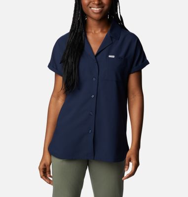 Columbia Women's PFG Sun Drifter Woven Short Sleeve Shirt - L -
