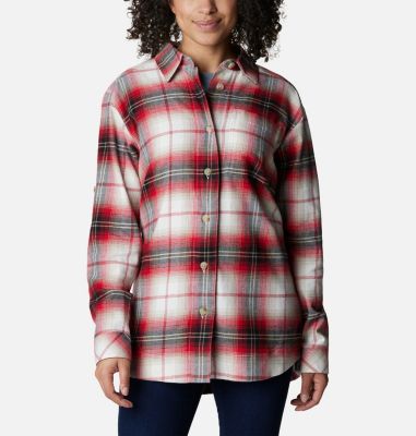 Columbia Women's Holly Hideaway Flannel Shirt - M - RedWhitePlaid