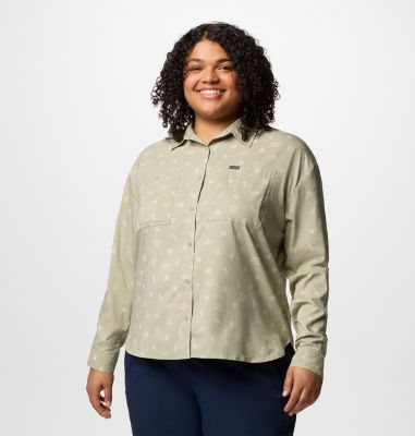 Columbia Women's Silver Ridge  Utility Patterned Long Sleeve Shirt - Plus Size-