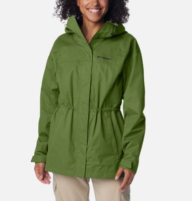 Columbia Women's Hikebound Long Rain Jacket - S - Green  Canteen