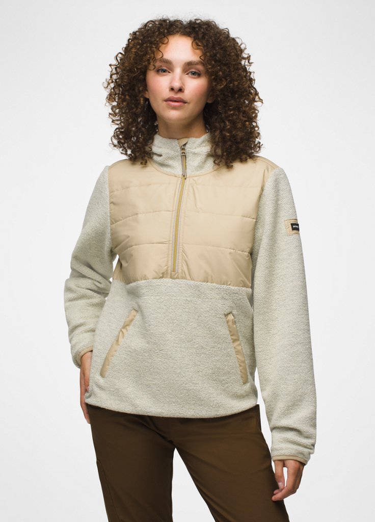 Womens prAna Wooly Bird Fleece Half Zip - Sandstone