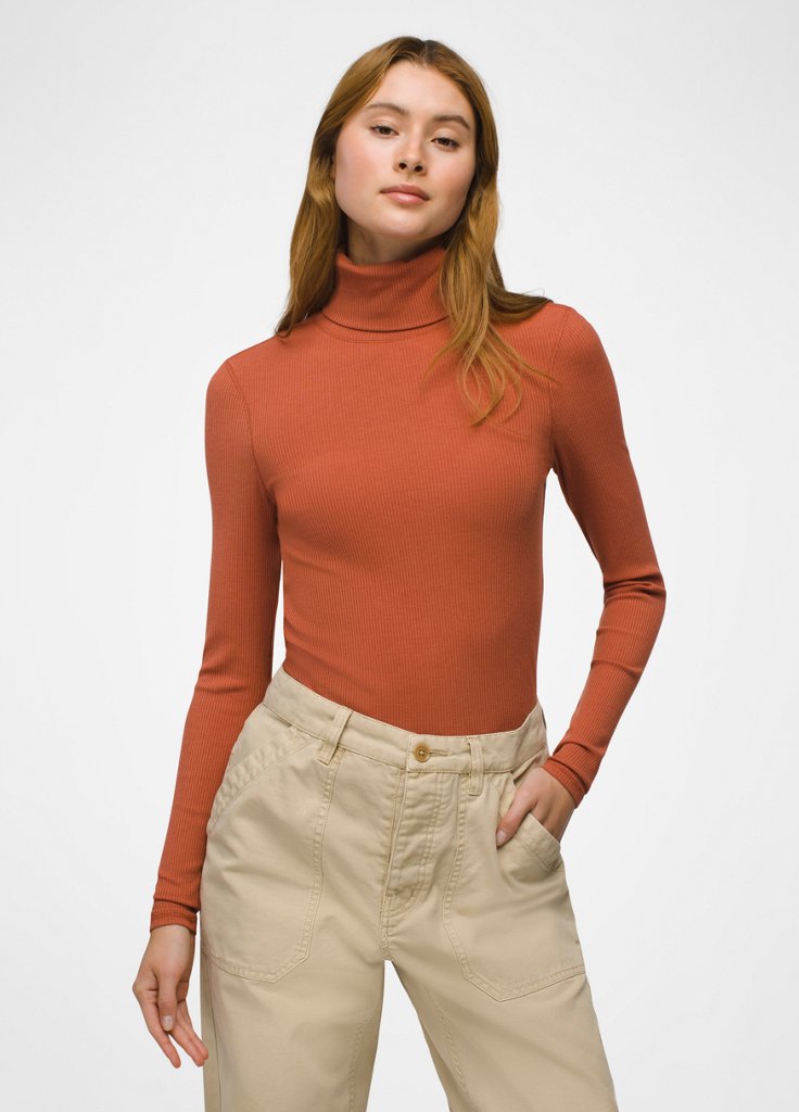 Womens prAna Foundation Rib Turtleneck - Terracotta Heather