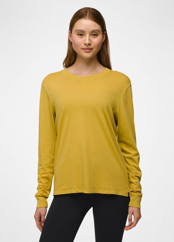 Womens prAna Everyday Vintage-Washed Long Sleeve Tee - Golden Leaf