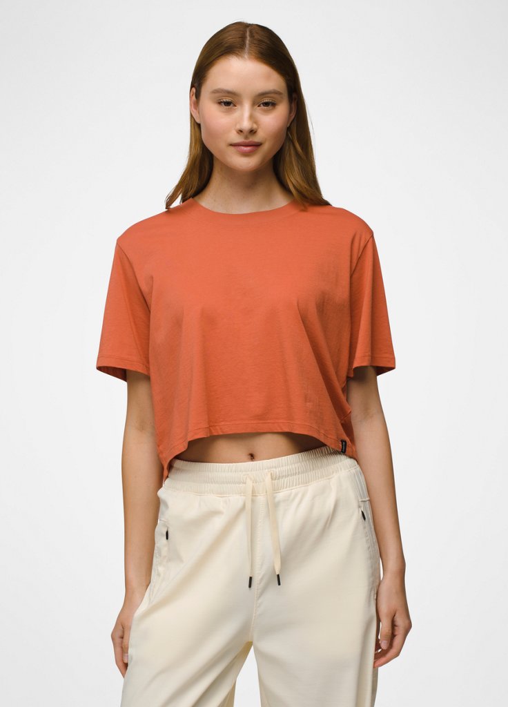 Womens prAna Everyday Crop Tee - Terracotta