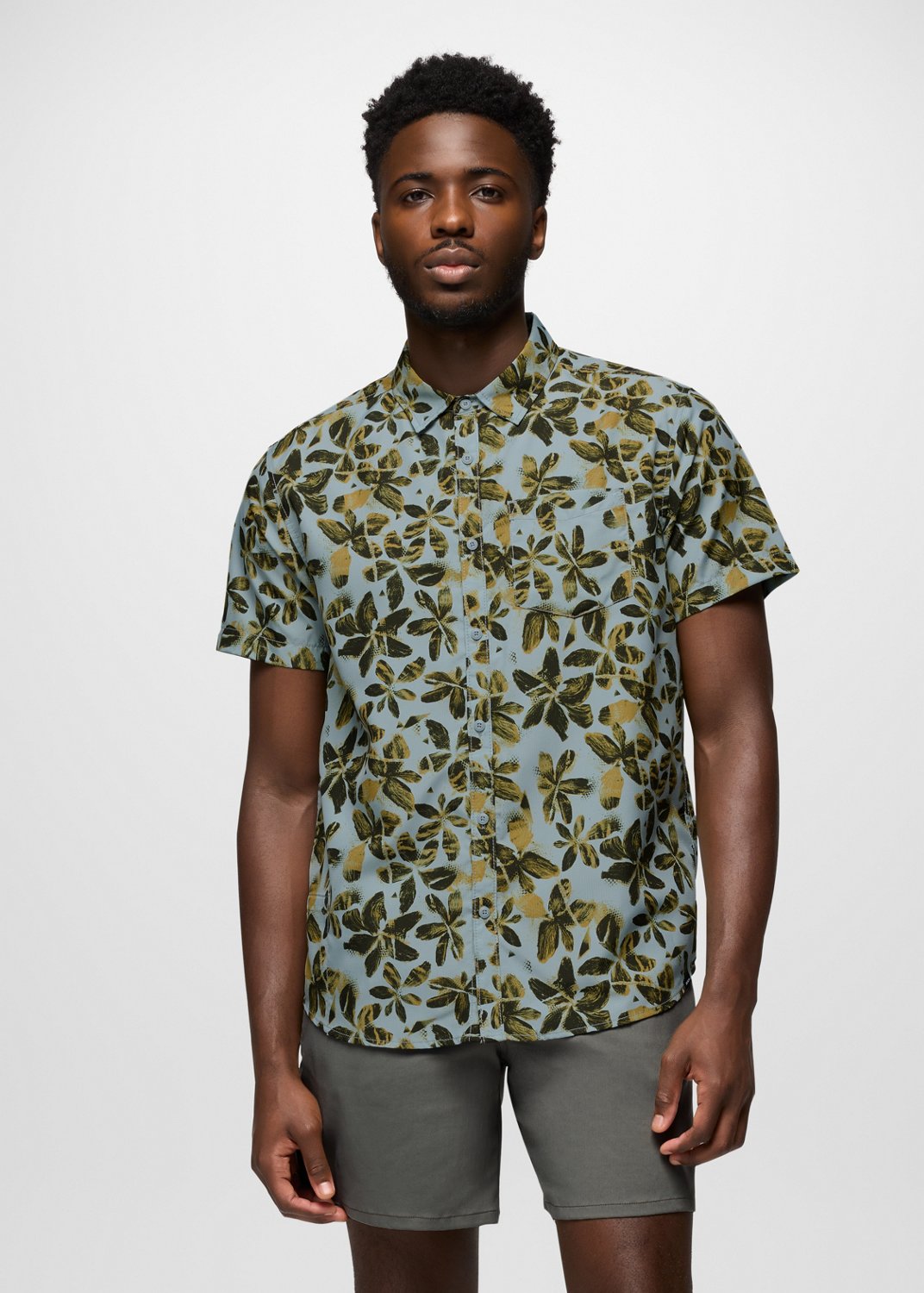Mens prAna Lost Sol Printed Short Sleeve Shirt - Saltwater Wildflower