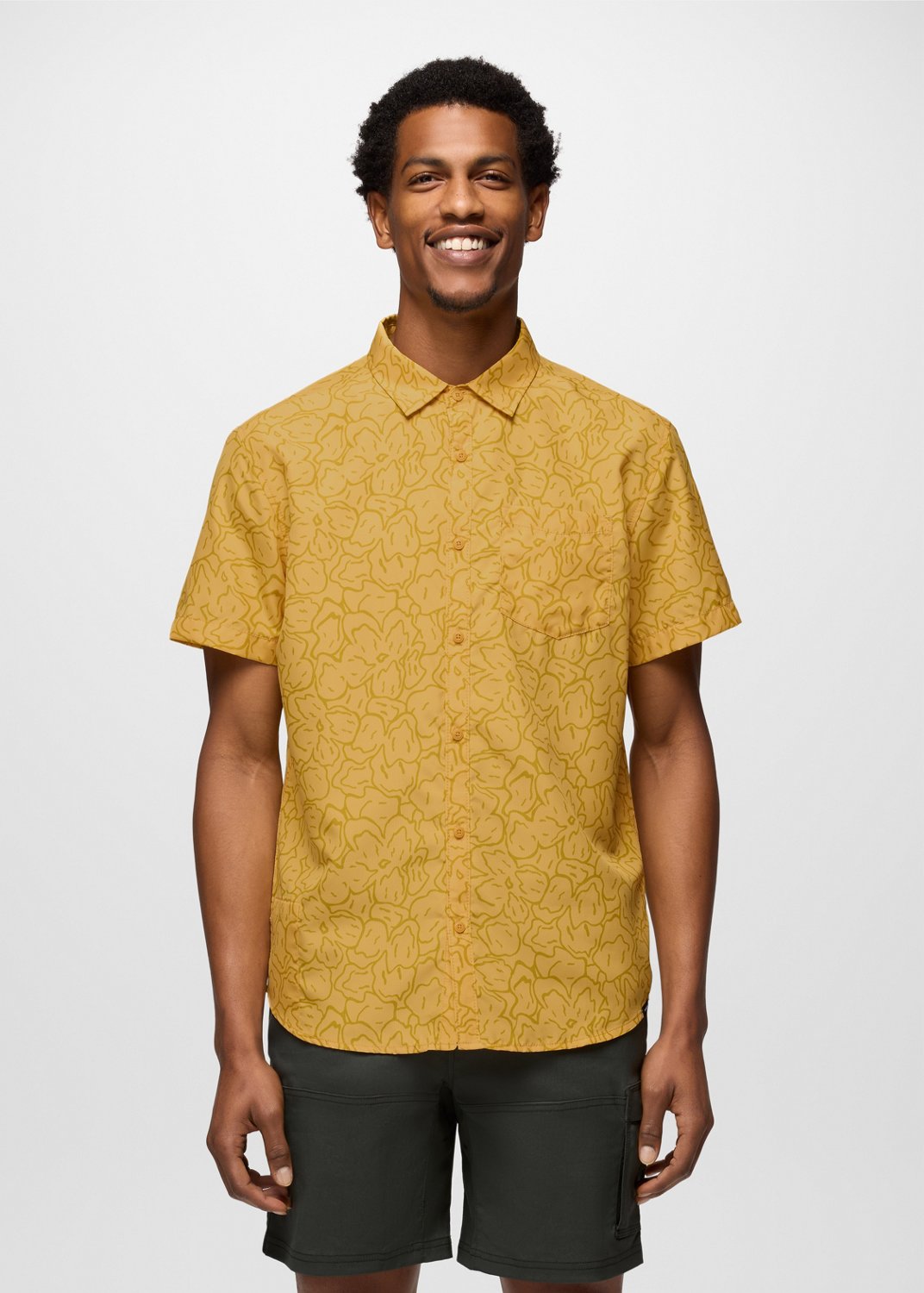 Mens prAna Lost Sol Printed Short Sleeve Shirt - Pollen Feelings