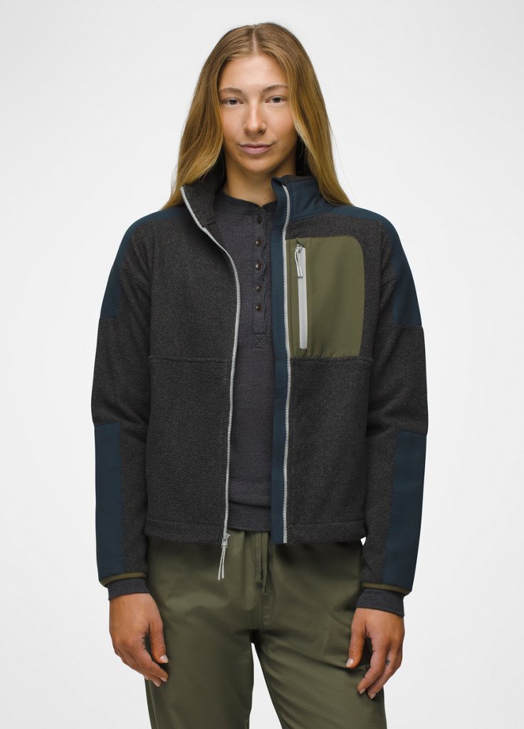 Womens prAna Peak Fleece Jacket - Charcoal / Stormy Night