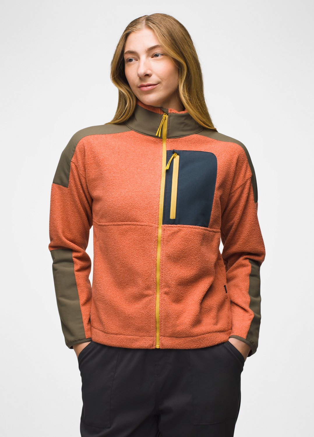 Womens prAna Peak Fleece Jacket - Terracotta / Slate Green