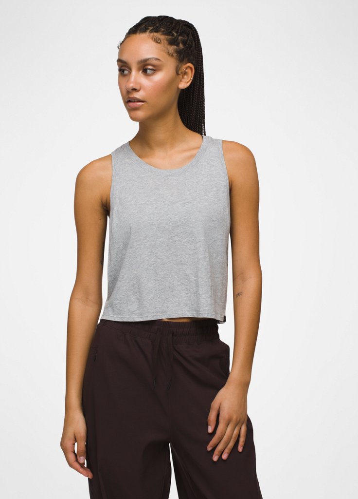 Womens prAna Everyday Crop Tank - Heather Grey