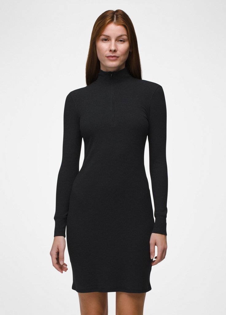 Womens prAna Foundation Rib Long Sleeve Dress - Black Heather