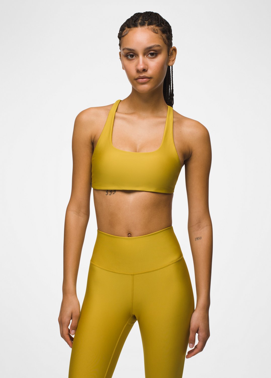 Womens prAna Sculpt™ Deep Breath Bra - Golden Leaf