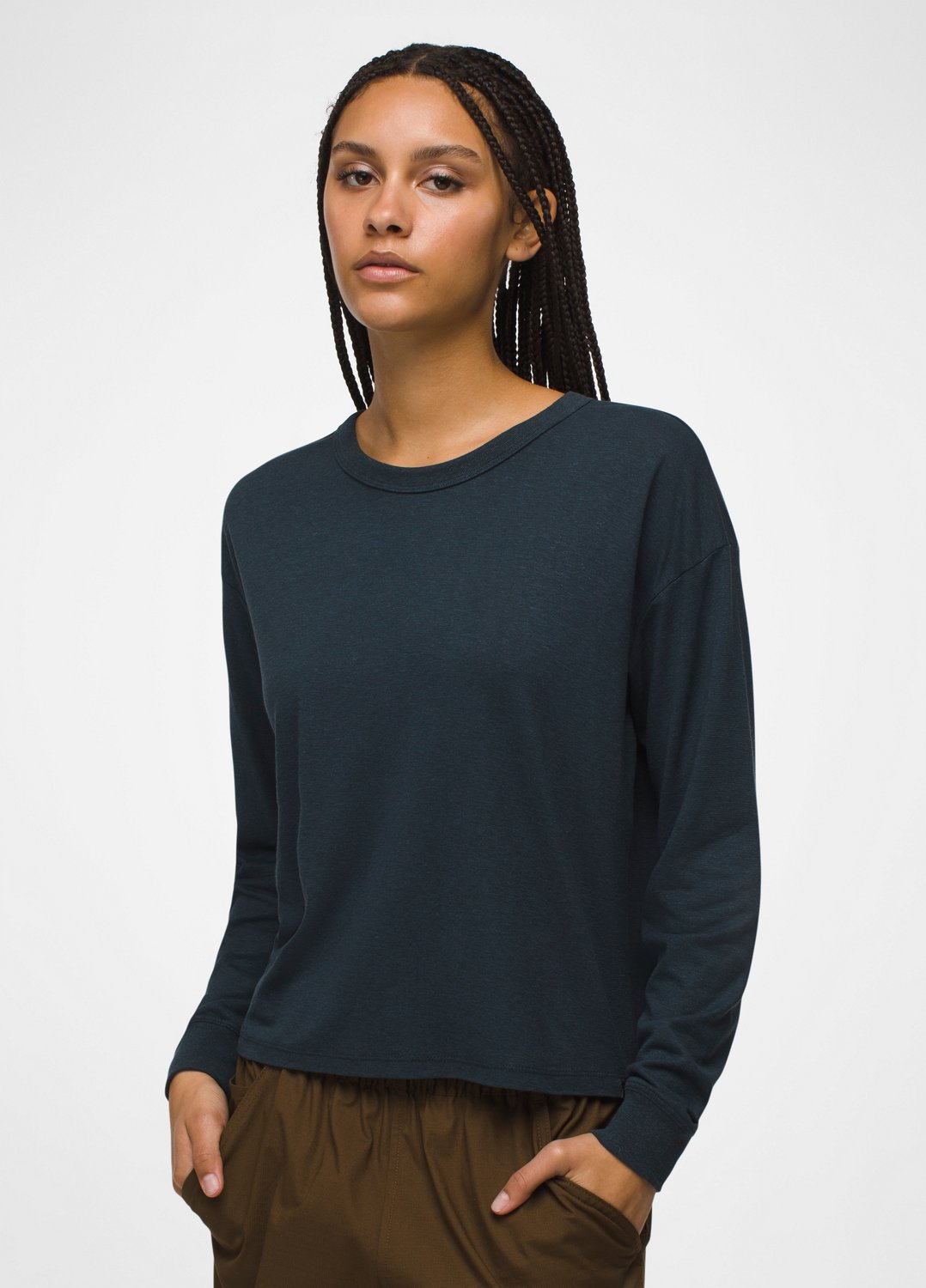 Womens prAna Cozy Up Long Sleeve Crew - Stormy Night Heather
