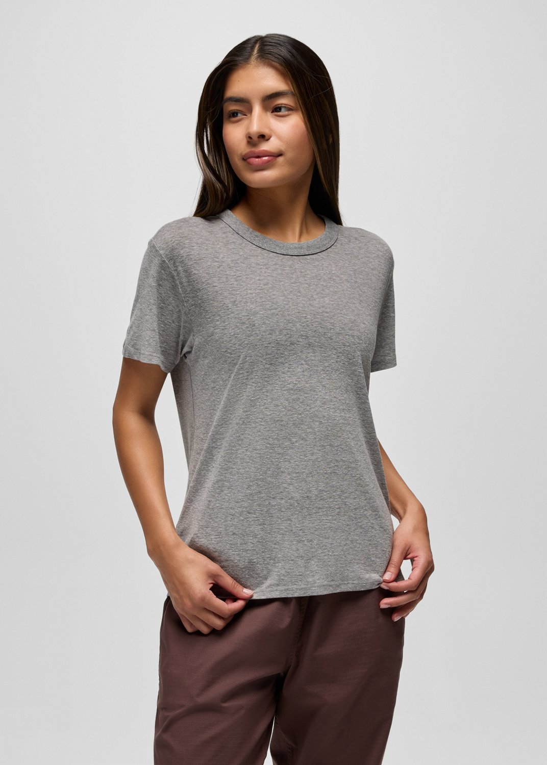 Womens prAna Cozy Up Short Sleeve Crew - Heather Grey