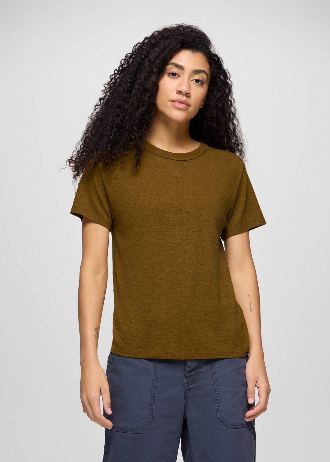 Womens prAna Cozy Up Short Sleeve Crew - Retro Olive