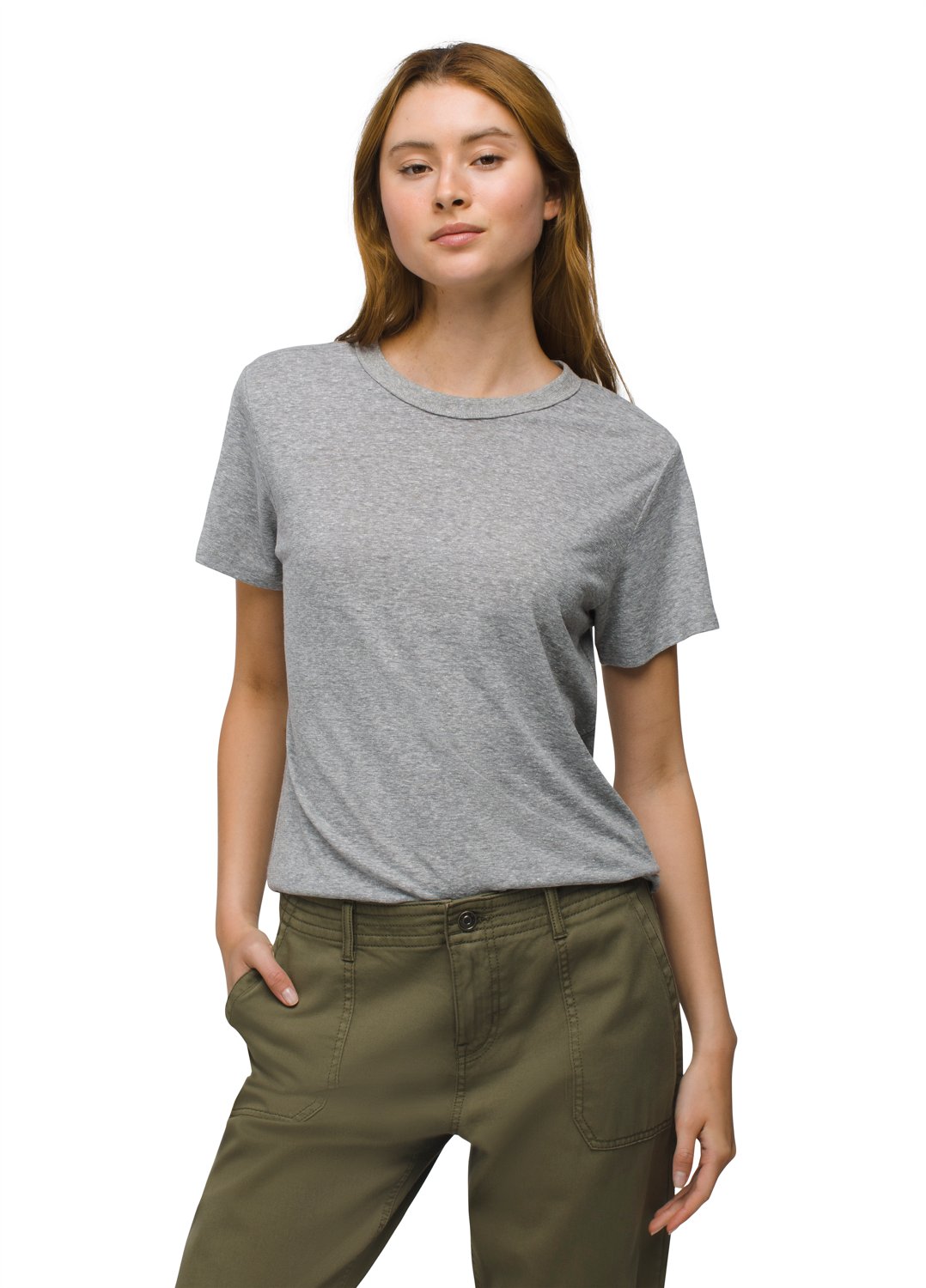 Womens prAna Cozy Up Short Sleeve Crew - Heather Grey