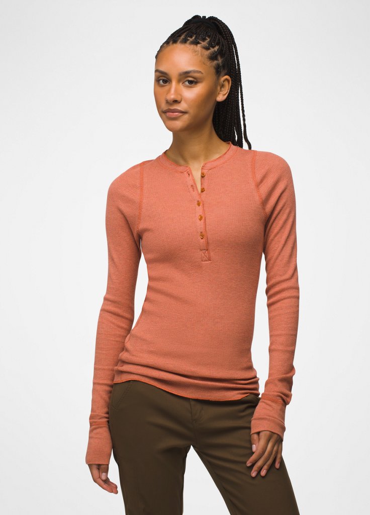 Womens prAna Touchstone Henley - Terracotta Heather