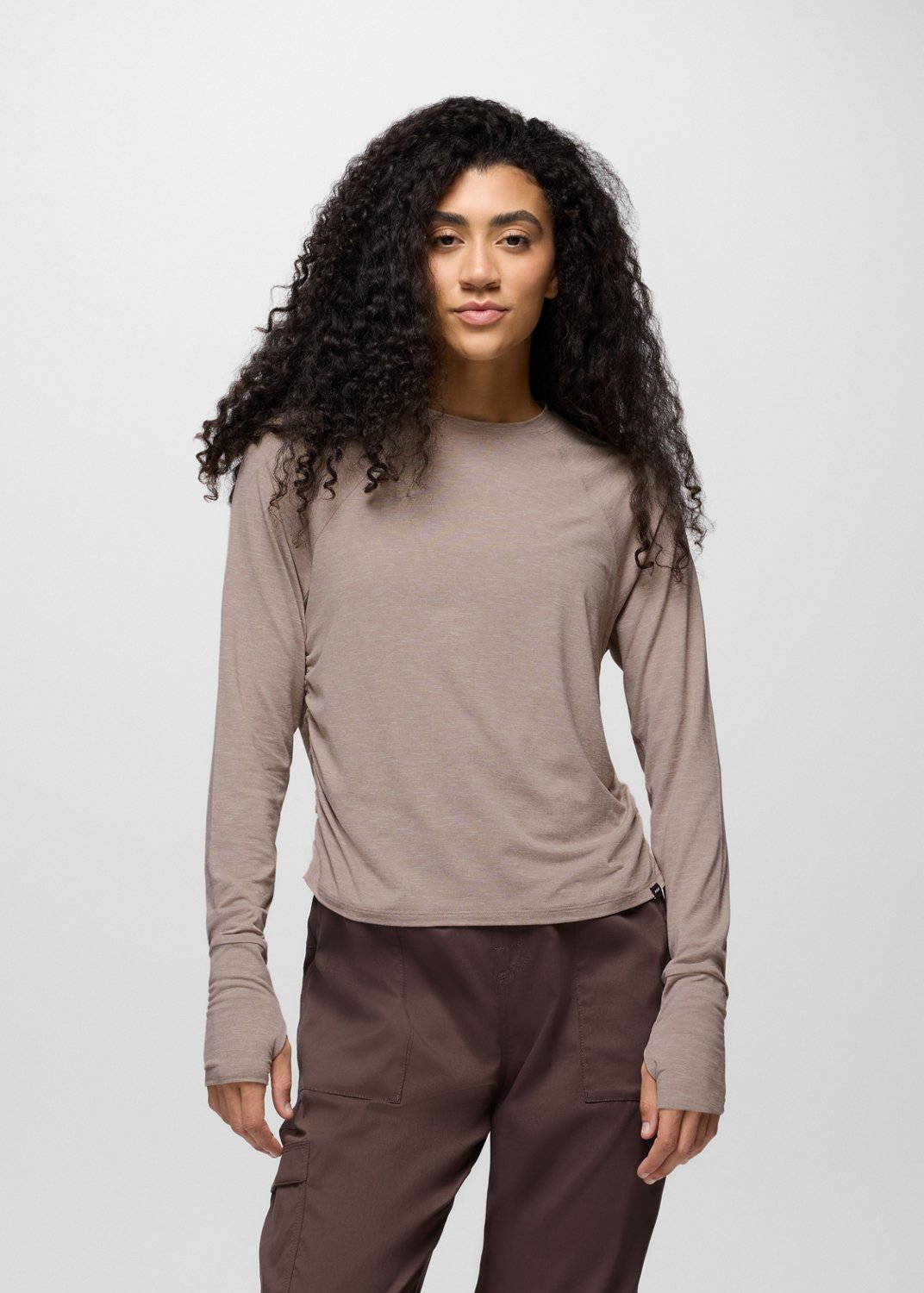 Womens prAna Sol Searcher Long Sleeve Crew - Shroom
