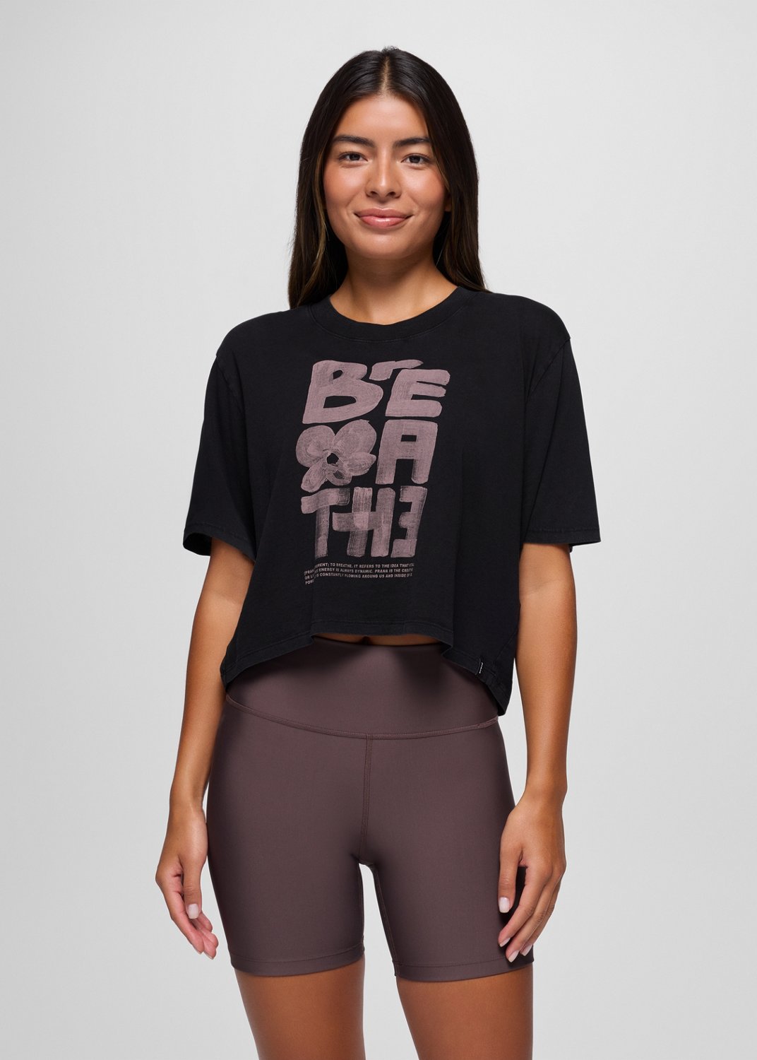 Womens prAna Everyday Graphic Crop Tee - Black / Carob Breathe