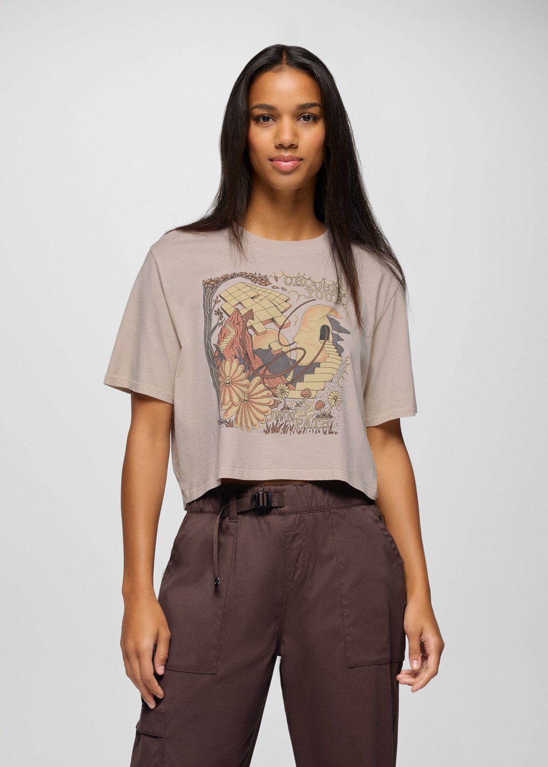 Womens prAna Everyday Graphic Crop Tee - Almond Mind Eraser