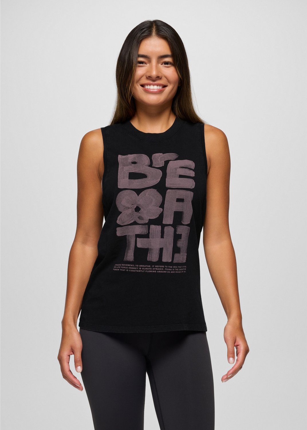 Womens prAna Everyday Graphic Tank - Black / Carob Breathe