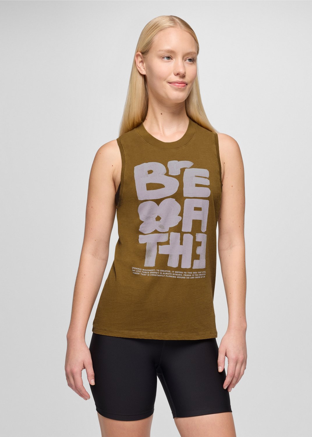 Womens prAna Everyday Graphic Tank - Retro Olive / Luminous Breathe