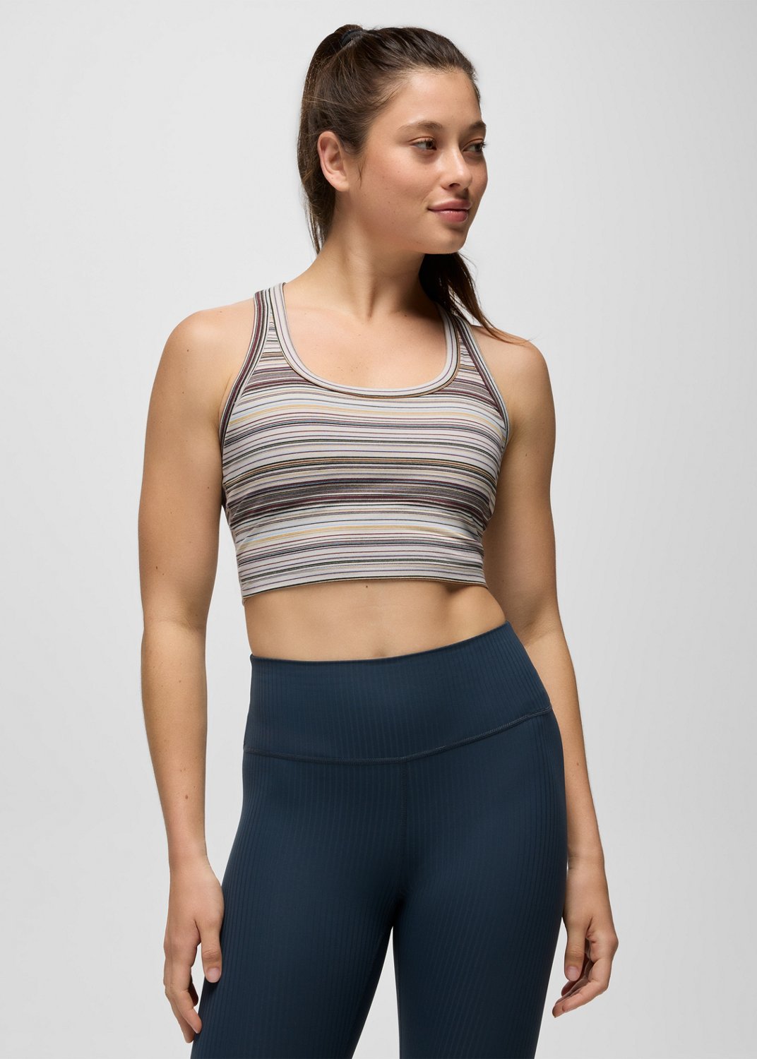 Womens prAna Heavana™ Racerback Bralette - Almond Microstripe