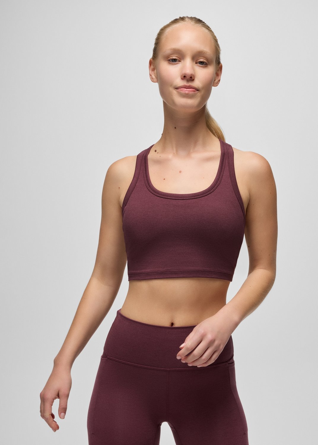 Womens prAna Heavana™ Racerback Bralette - Deep Vino Heather