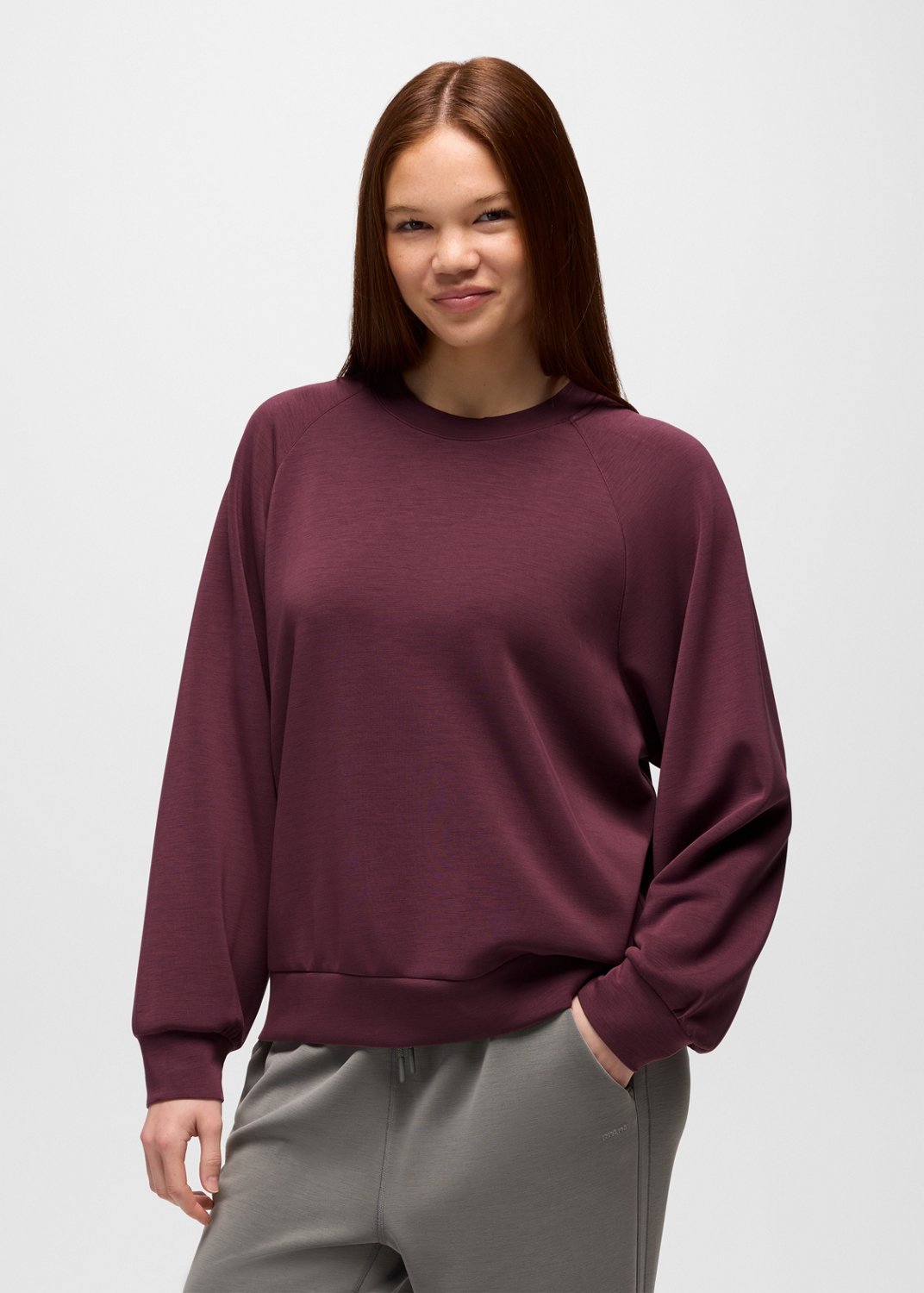 Womens prAna Shea Soft Crewneck - Deep Vino