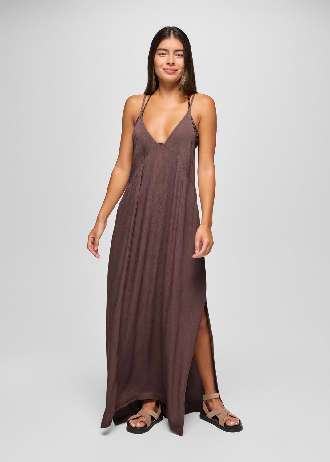 Womens prAna Fernie V-Neck Maxi Dress - Carob