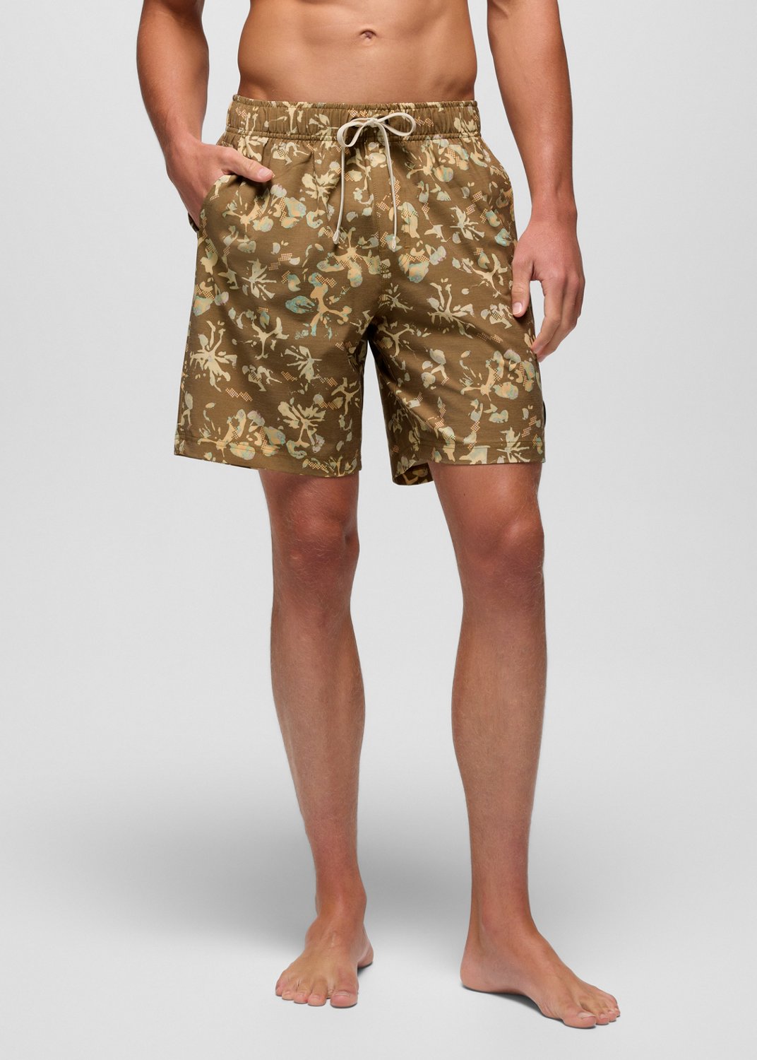 Mens prAna Metric E-Waist Swim Short - Retro Olive Digibloom