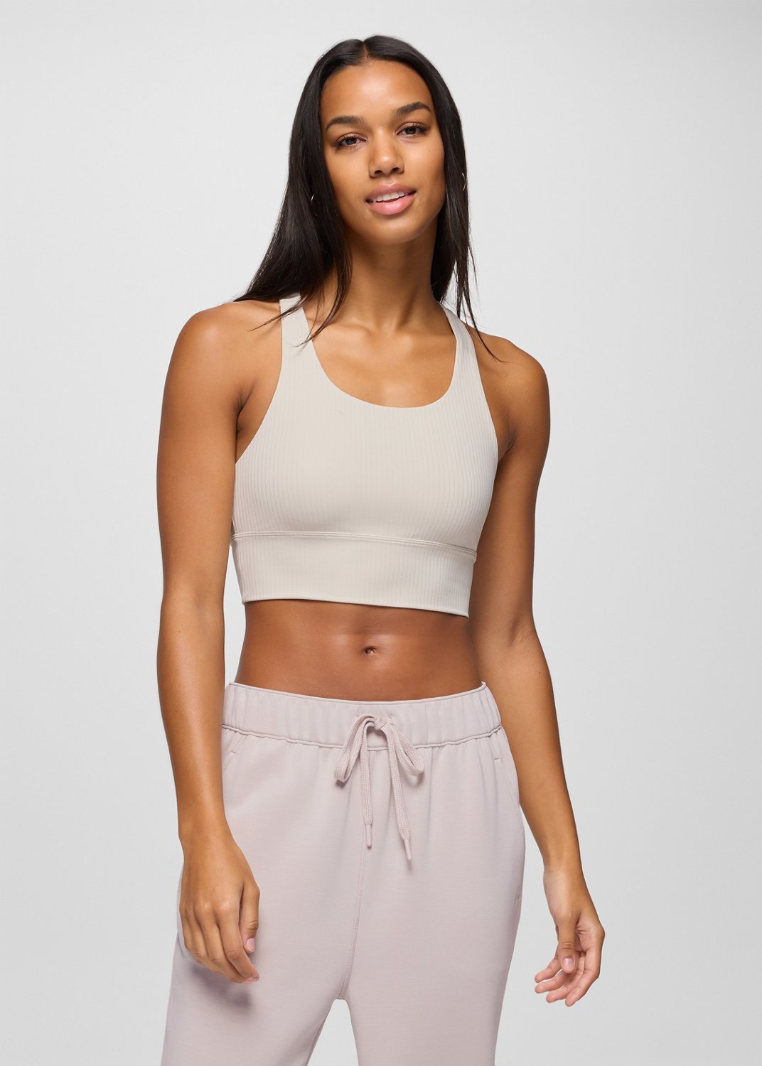Womens prAna Luxara™ Rib Racerback Bralette - Almond