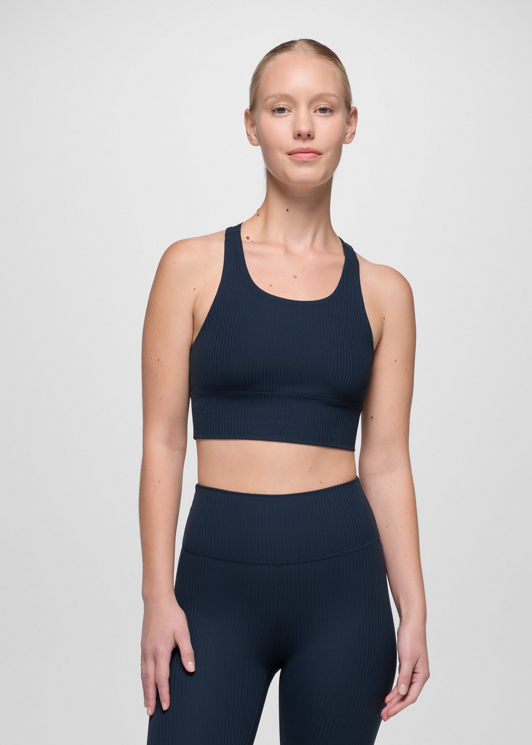 Womens prAna Luxara™ Rib Racerback Bralette - Stormy Night