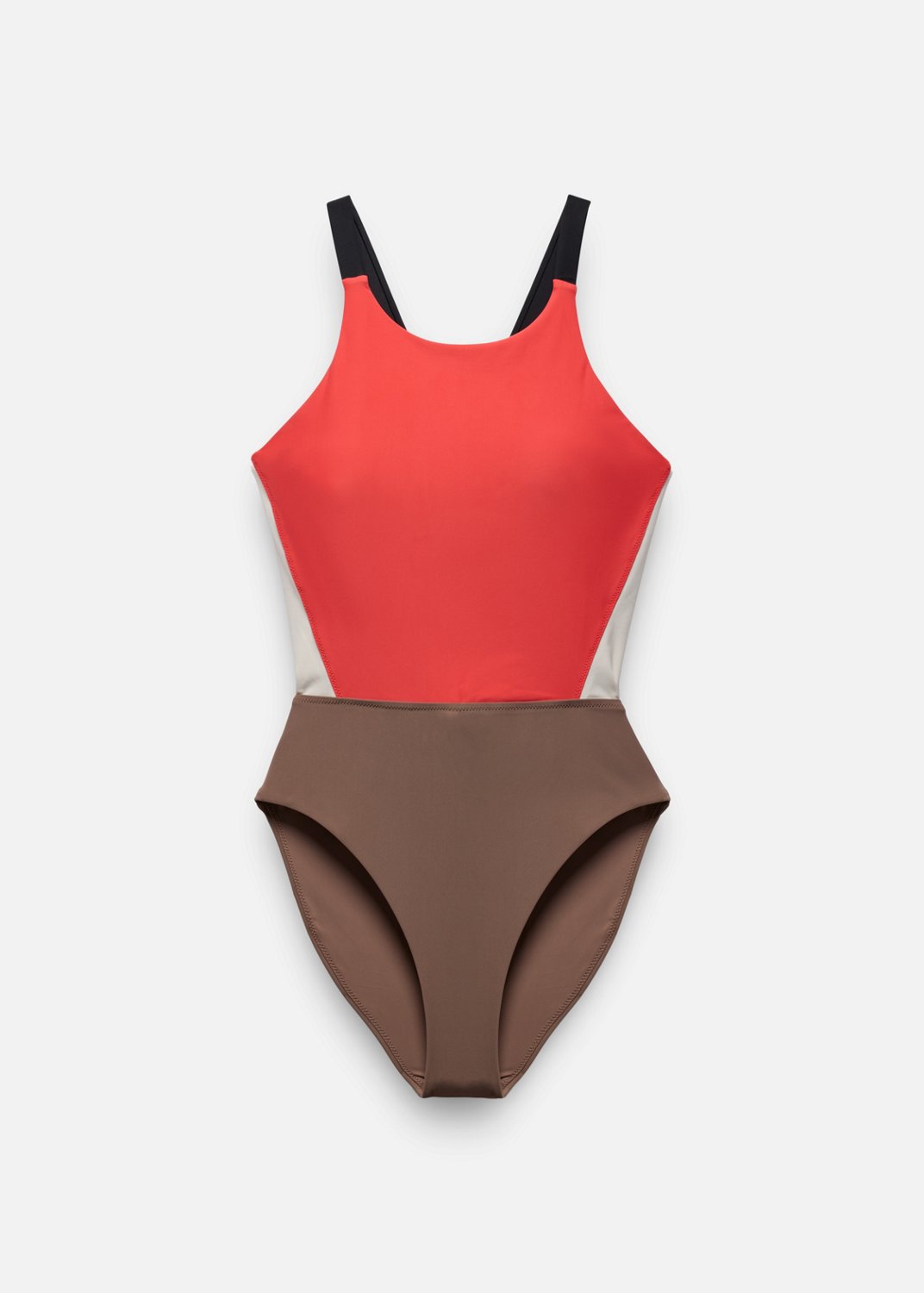 Womens prAna Baja Bound Cutout One Piece Swimsuit - Rose Fire Colorblock