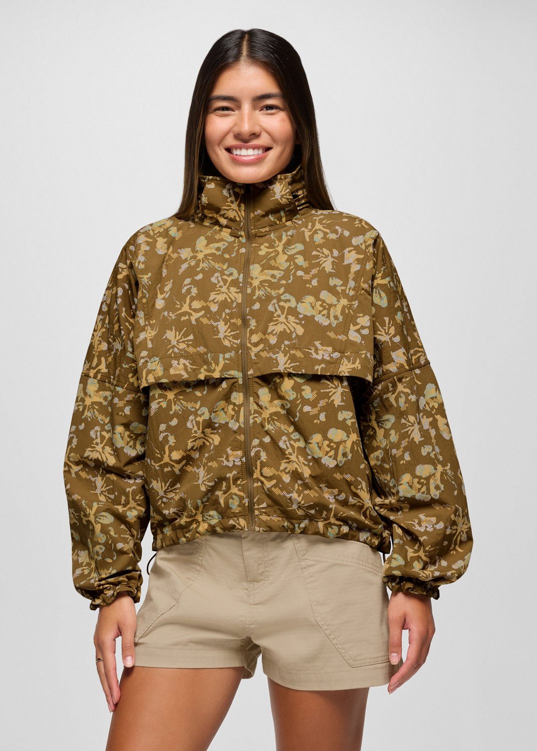 Womens prAna Encinitas Windbreaker - Retro Olive Digibloom