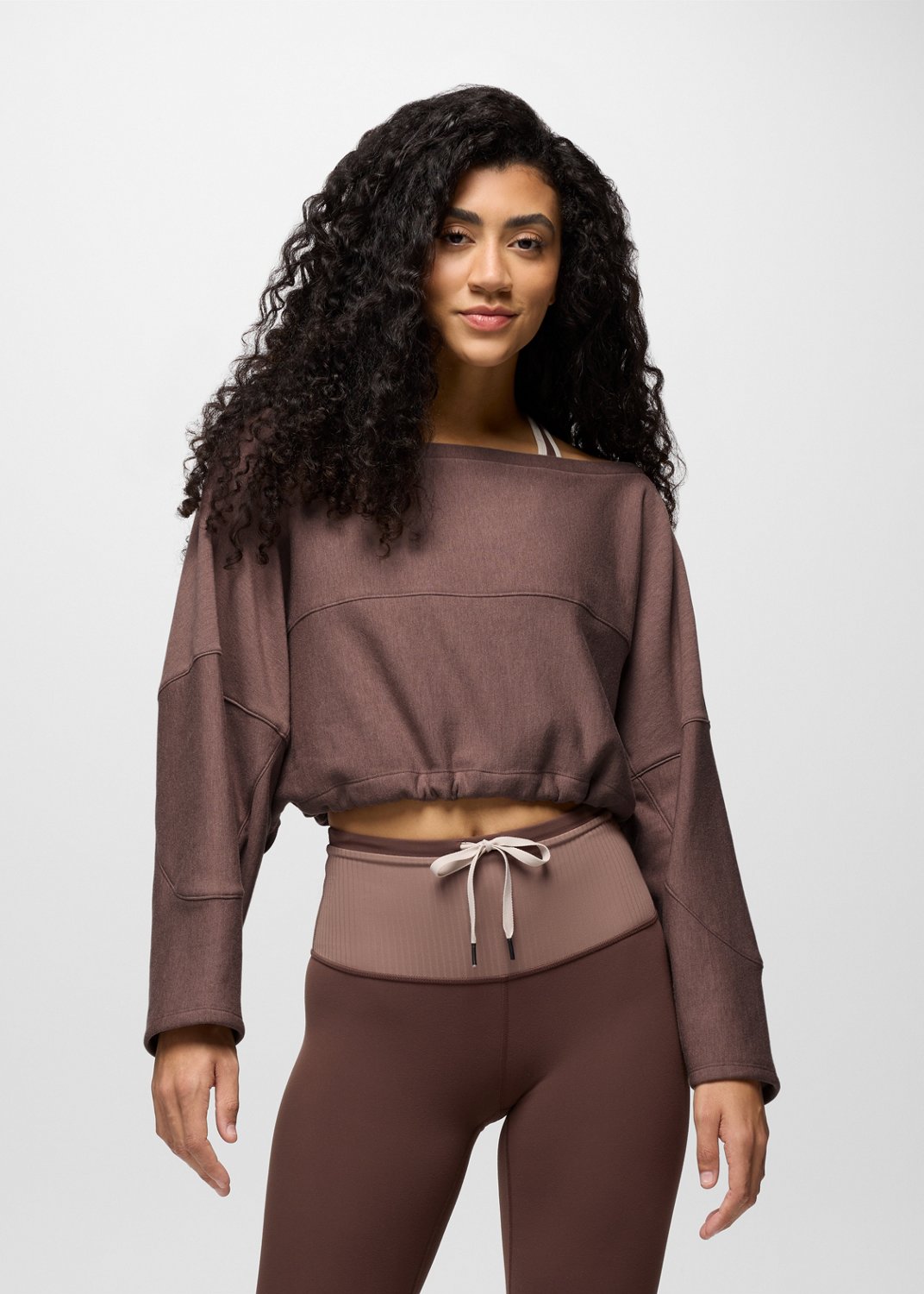 Womens prAna Sacred Space Cinched Crop - Carob Heather