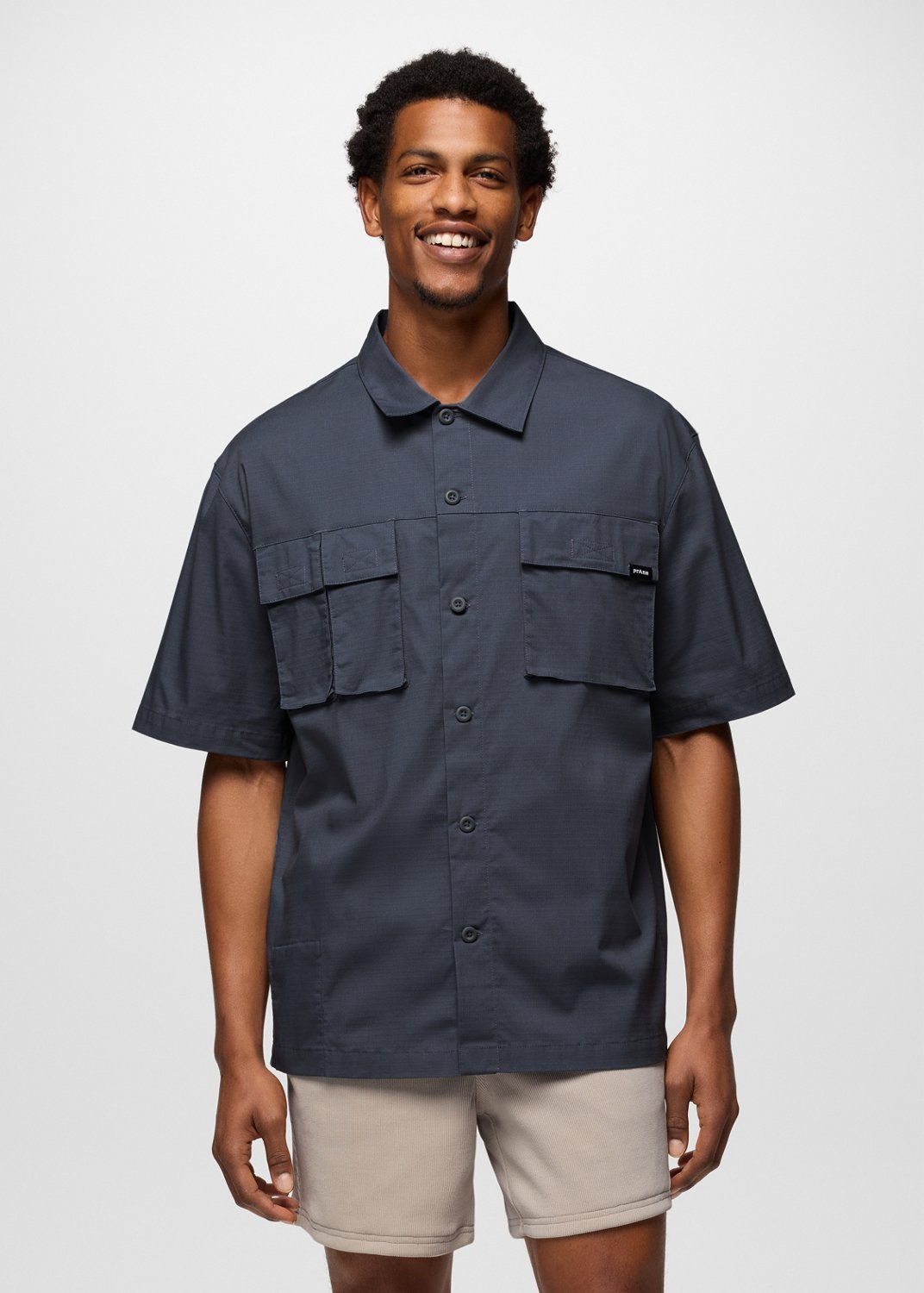 Mens prAna Palisades Ripstop Short Sleeve Shirt - Thundercloud