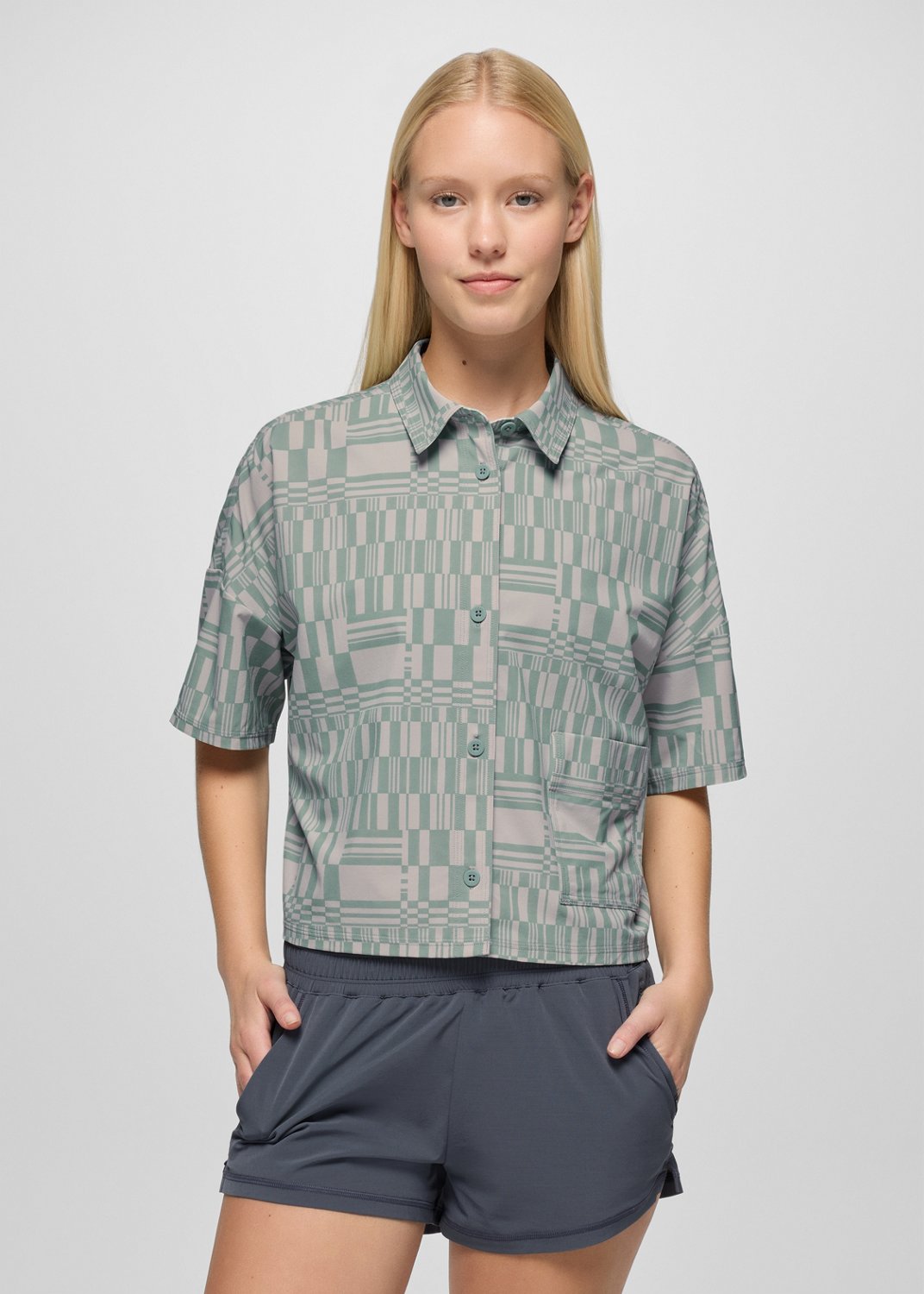 Womens prAna Railay Short Sleeve Button Down - Saltwater Drops