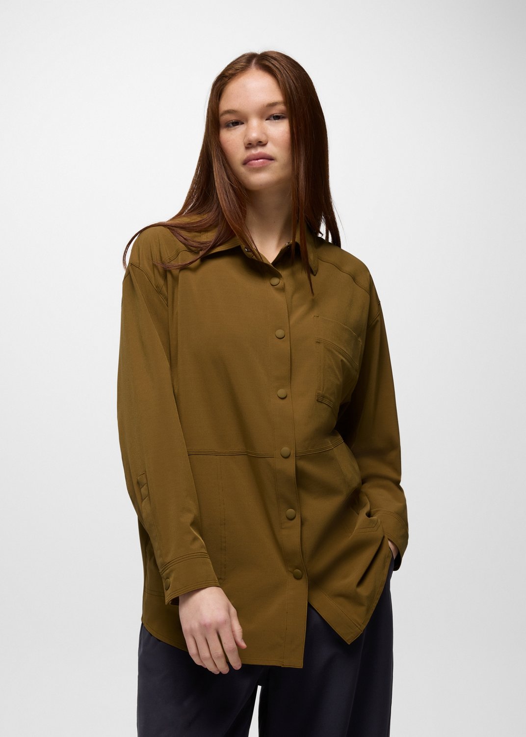 Womens prAna Railay Oversized Button Down - Retro Olive